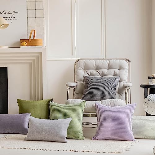 Home Brilliant Throw Pillow Covers 18x18 Solid Plush Corduroy Striped Square - Image 2