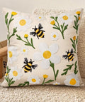 Embroidered Throw Pillow Cover 20x20 Inch, Flower Bee by Kokaaee