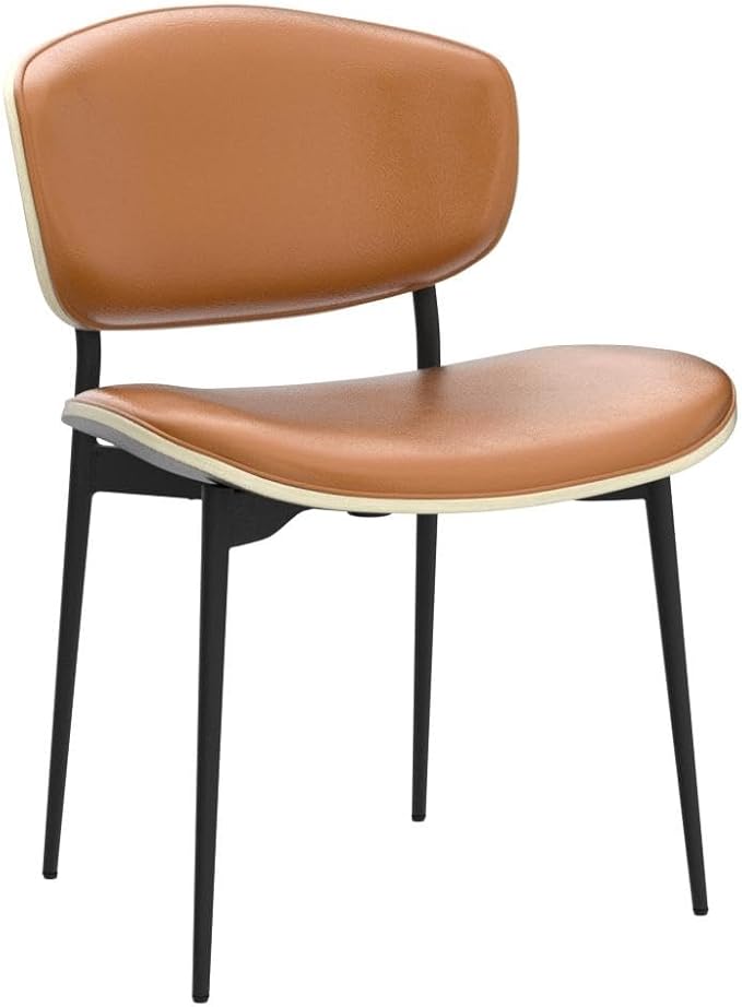 Art Leon Dining Chairs Set of 4, Gray Oak Bentwood, Mid Century Modern Dining Room Chairs, Faux Leather Upholstered Desk Chair with Black Metal Legs, Brown