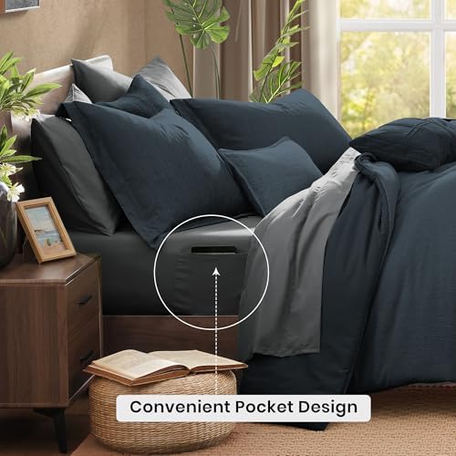 Monbix Twin XL Comforter Set 5 Pieces Navy Blue Bed in a Bag - Image 4