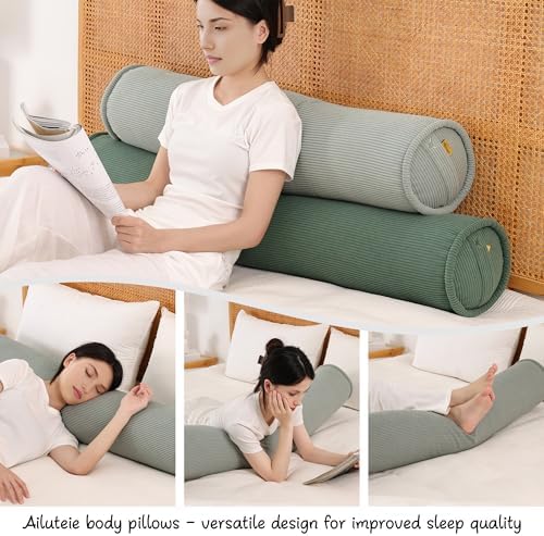 Long Pillow for Bed – Corduroy Round Bolster Pillow for Adults, Decorative Body - Image 6