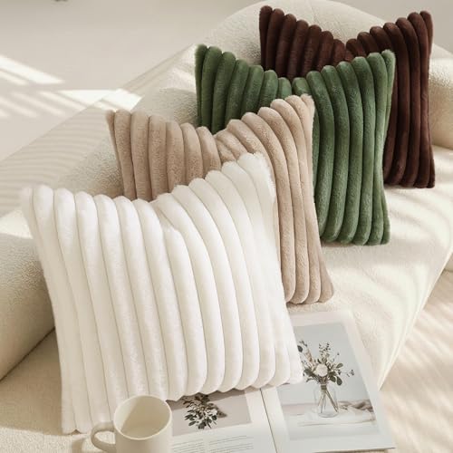 decorUhome Fall Faux Fur Throw Pillow Covers 16x16 Set of 2 Olive Green - Image 5