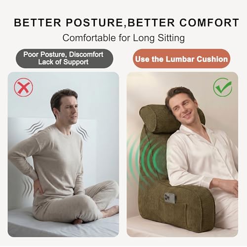 Bed Rest Reading Pillow with Arms & Detachable Headrest, Corduroy Backrest - Image 5