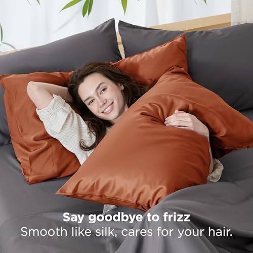 Bedsure Burnt Orange Pillow Cases Queen Set of 2, Rayon Derived from Bamboo - Image 4