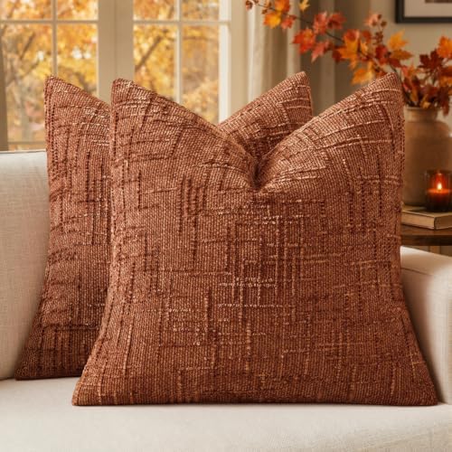 MIULEE Chenille Textured Fall Euro Throw Pillow Covers Burnt Orange 26x26 by MIULEE