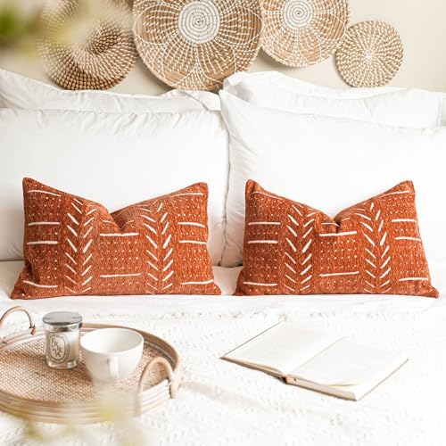 BlissBlush Decorative Lumbar Throw Pillow Covers 12X20 Set of 2, Brick Red Rust - Image 6
