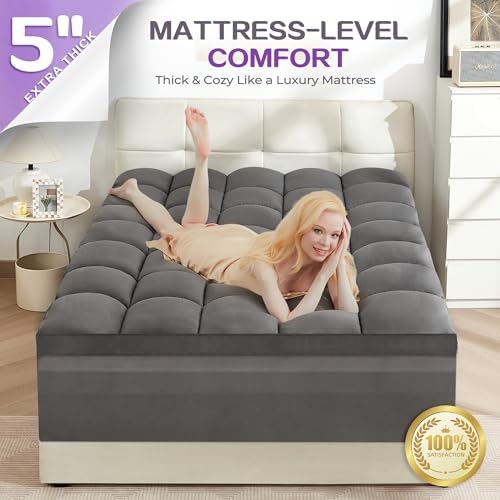SINWEEK Dual Layer 5 Inch Memory Foam Mattress Topper Queen Size, 2 Inch Gel - Image 4