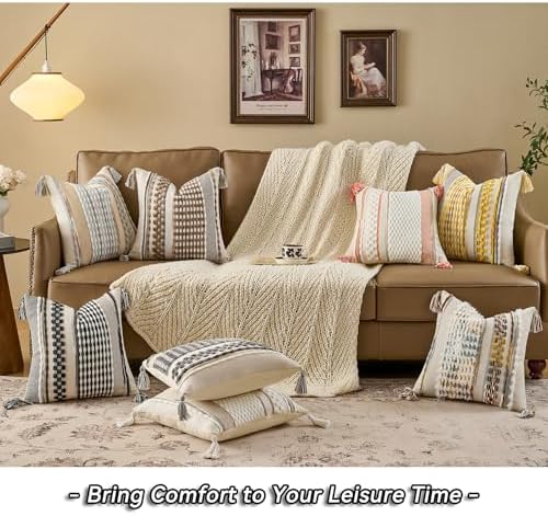 AmHoo Chenille Striped Tufted Textured Boho Throw Pillow Covers Aesthetic - Image 5