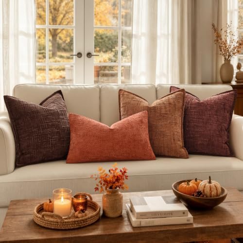MIULEE Slubby Textured Decorative Fall Throw Pillow Covers Rust 20x20 - Image 3