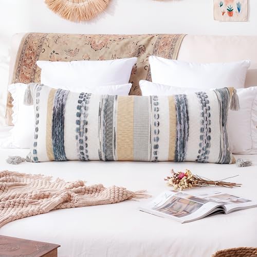 PANOD Boho Long Lumbar Throw Pillow Cover 14 x 36 Grey, Chenille Morocan Extra - Image 2