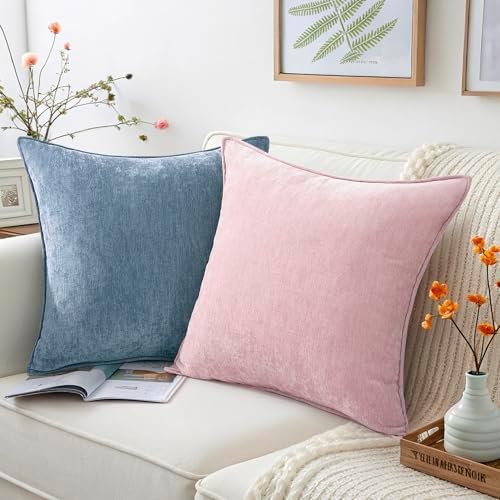 decorUhome Chenille Blue Grey Velvet Throw Pillow Covers 16x16 Set of 2 - Image 7