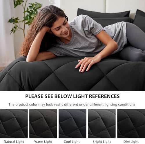 Love's cabin Queen Comforter Set Black, 7 Pieces Queen Bed in a Bag, All Season - Image 5