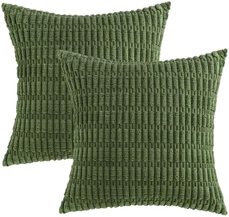 MIULEE Corduroy Decorative Throw Pillow Covers 18x18 Moss Green Pack of 2 - Image 6