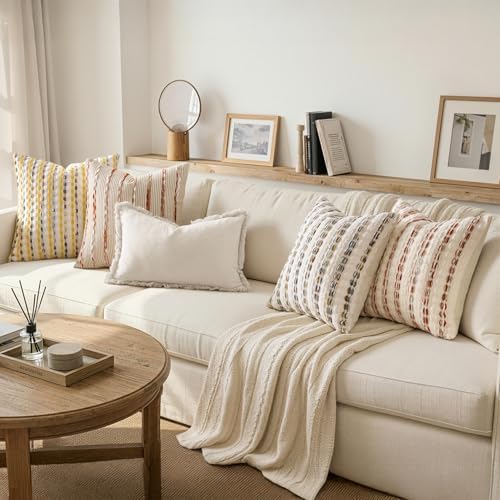 ANRODUO Boho Decorative Throw Pillow Covers Rust Stripe 20x20 Inch Set of 2 - Image 2