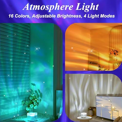 Aurora Projector Light, 16-Color Ambient Lighting Room Decor, Wood Base - Image 6