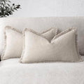 Foindtower Boho Linen Fringe Lumbar Throw Pillow Covers 12×24 Natural Beige by Foindtower