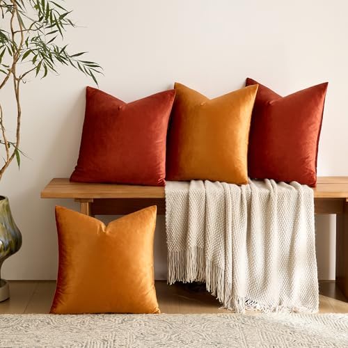 GIGIZAZA Pack of 4 Decorative Velvet Pillow Covers 20x20 Orange - Image 2