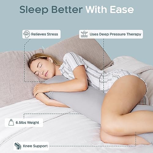SleepCloud Weighted Body Pillow 6.5lbs, Cooling Tencel Cover, 41” x 10” - Image 2