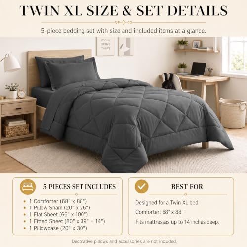CozyLux Twin XL Comforter Set 68"x88" Dark Grey - Image 2