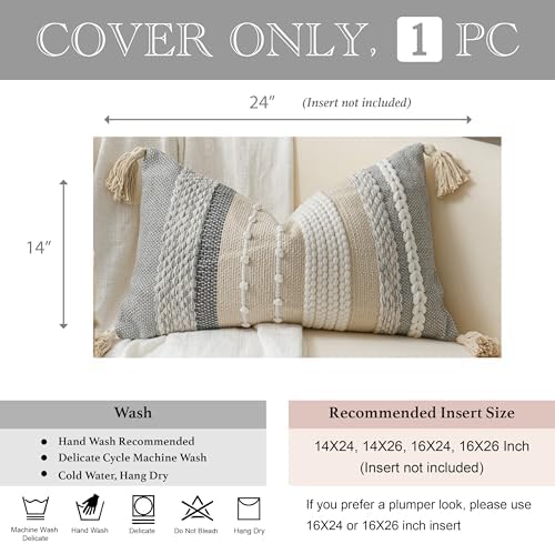 BlissBlush Decorative Lumbar Throw Pillow Cover 14x24 Boho Gray Accent Cushion - Image 4
