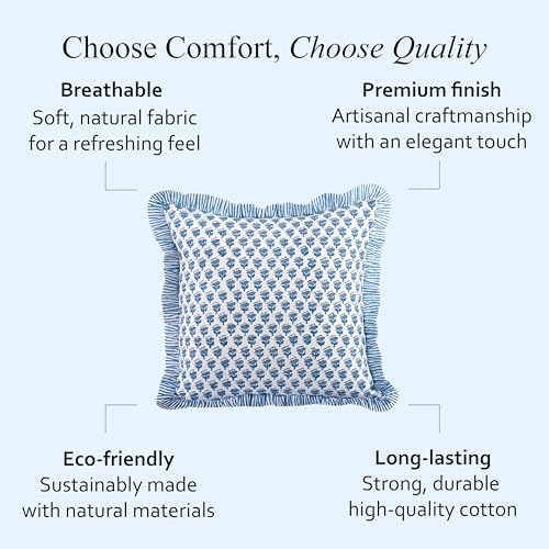 CPC Block Print Ruffle Throw Pillow Cover Apatite Blue 20"x20" - Image 6