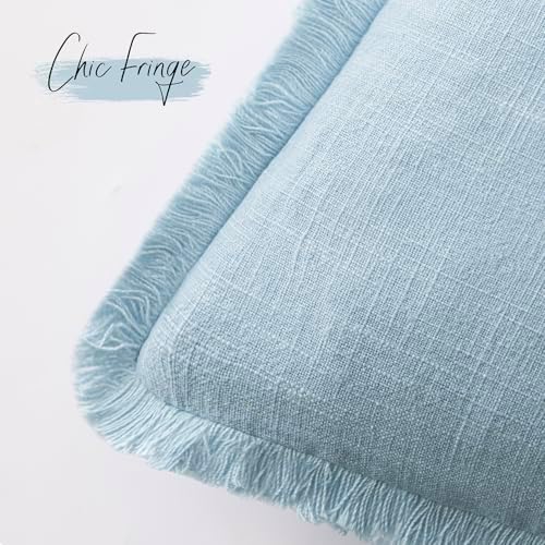 Foindtower Decorative Linen Fringe Throw Pillow Covers 24×24 Light Blue - Image 3