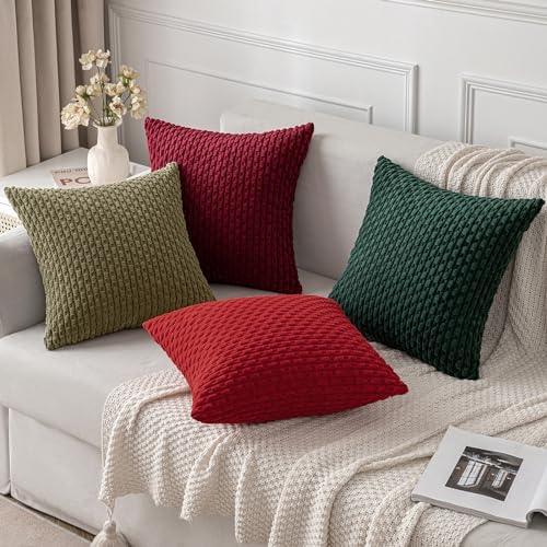 MIULEE Christmas Decorative Throw Pillow Covers 18x18 Red Textured Corduroy - Image 4