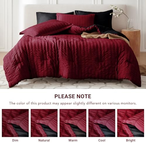 MUXHOMO 7 Pieces Oversized Queen Comforter Set, Seersucker Bed in a Bag - Image 5