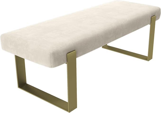 VANT Upholstered Bed Bench - Micro Suede Neutral Sand - Burnished Brass - Contemporary Modern, Bedroom Bench Seat, Hallway, or Entryway