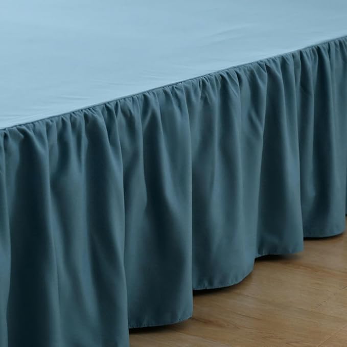Bed Skirt Queen Size Ruffled Bed Skirts with Split Corners, 18 Inch Drop Dust Ruffle Bed Skirt with Platform, Teal Blue, Queen - 18" Drop