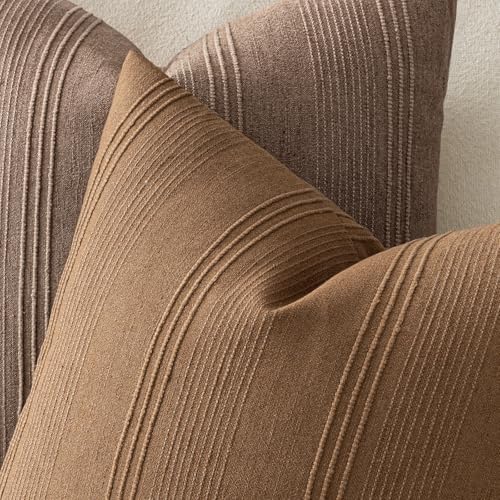 MIULEE Fall Decorative Striped Throw Pillow Covers 22x22 Sugar Brown 2 Pack - Image 3