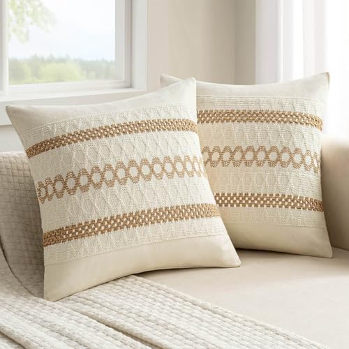 MIULEE Set of 2 Neutral Boho Decorative Pillow Covers 16x16 Inch by MIULEE
