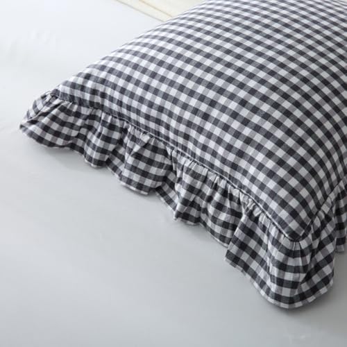 Mywinlle Black/White Plaid Ruffle Throw Pillow Covers Set of 2, Checkered - Image 5