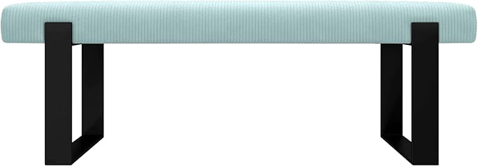 VANT Upholstered Bed Bench - Ribbed Iceland Blue - Matte Black - Contemporary Modern, Bedroom Bench Seat, Hallway, or Entryway