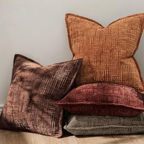 MIULEE Slubby Textured Decorative Fall Throw Pillow Covers Rust 20x20 - Image 4