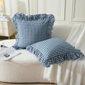 Silnuo Navy Blue/White Gingham Plaid Ruffle Throw Pillow Covers 20"x20" by Silnuo