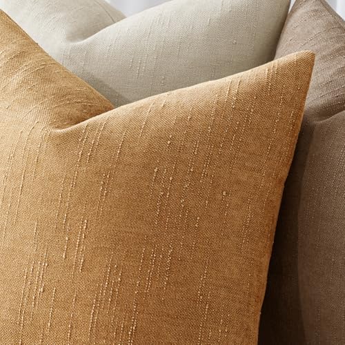 MIULEE Textured Chenille Throw Pillow Covers 18x18 Inch Golden Brown - Image 2