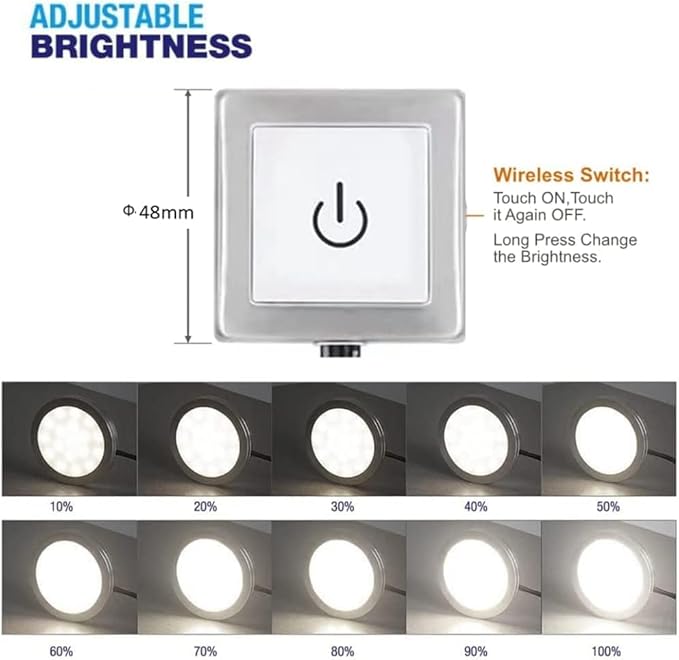 VST Under Cabinet Lighting Plug in with Wired Touch Dimmer Switch,Recessed or Surface Mount Design,Natural White 4000K 12V 2W(20W Total, 10 Pack White) Puck Lights Fixtures