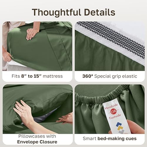 California Design Den 100% Organic Cotton Cal King Bed Sheets, Olive Green - Image 4