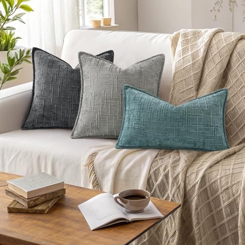 decorUhome Chenille Throw Pillow Covers 26x26 Set of 2, Dark Grey - Image 5