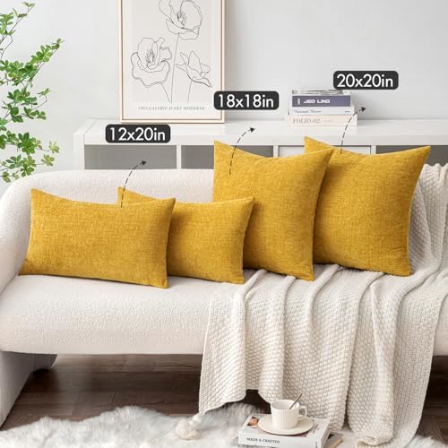MIULEE Chenille Lumbar Throw Pillow Covers Mustard Yellow 12x20 Pack of 2 - Image 4
