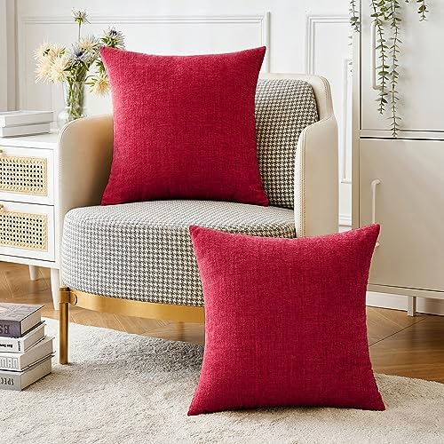 MIULEE Soft Chenille Throw Pillow Covers Red 16x16 Inch Pack of 2 - Image 4