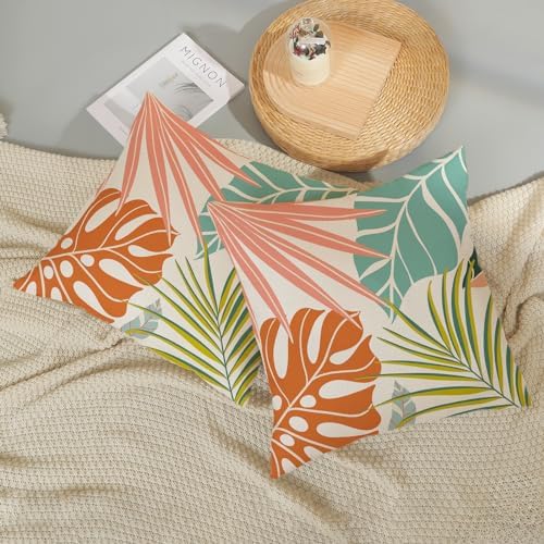 Summer Tropical Pillow Covers 18x18 Set of 2, Monstera Palm Leaf Pillowcase - Image 5