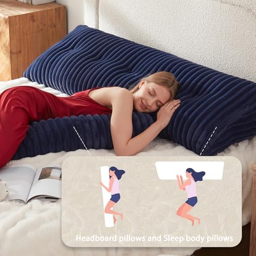 Headboard Pillow + A Long Neck Roll Pillow Body Pillow，Faux Fur Headboard Wedge - Image 4