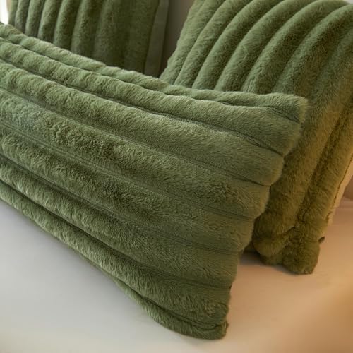 MEGO 20x54 Body Pillow Cover, Fluffy Ribbed Faux Rabbit Fur, Sage Green - Image 6