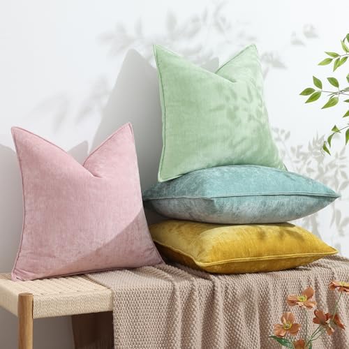 decorUhome Chenille Blush Pink Velvet Throw Pillow Covers 22x22 Set of 2 - Image 5