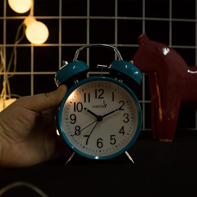 [Loud Alarm for Deep Sleepers) 4'' Twin Bell Alarm Clock with Backlight for Bedroom and Home Decoration(Blue)