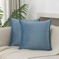 Velvet Stone Blue Throw Pillow Covers 16”x16”Pack of 2 Soft Decorative by JIAHANNHA