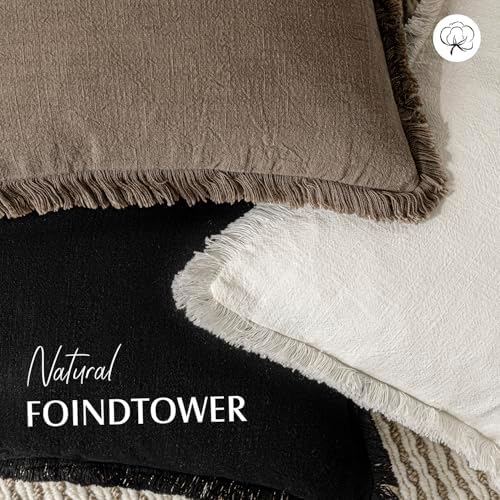 Foindtower Decorative Linen Fringe Throw Pillow Covers 24×24 Light Brown - Image 4