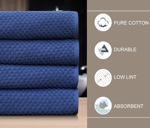 COTTON CRAFT Euro Spa Waffle Weave Bath Towels - Set of 4 Blue Towels - Image 4
